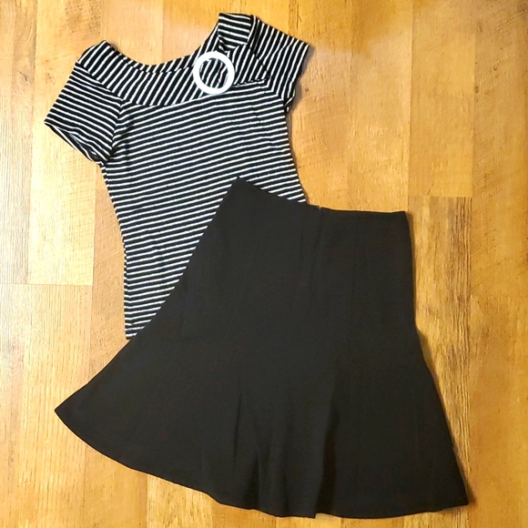 IZ Byer Californis Girls Black and Silver Striped Top with Matching Black‎ Skirt - Picture 1 of 13